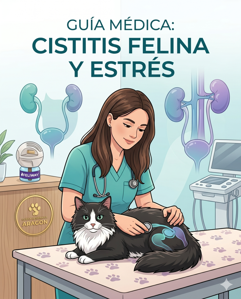 Dra. Vanesa Ibacache realizando examen clínico por cistitis felina y estrés en Clínica Veterinaria Aragón La Florida.