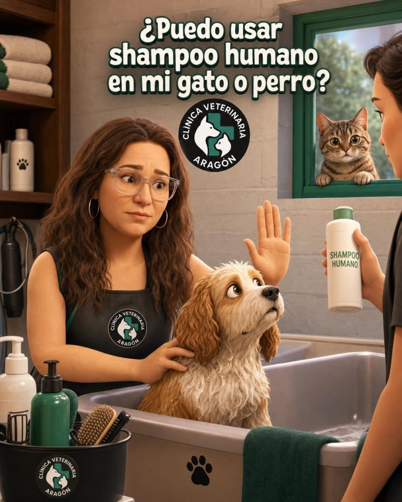 ¿Puedo usar shampoo humano en mi gato o perro?