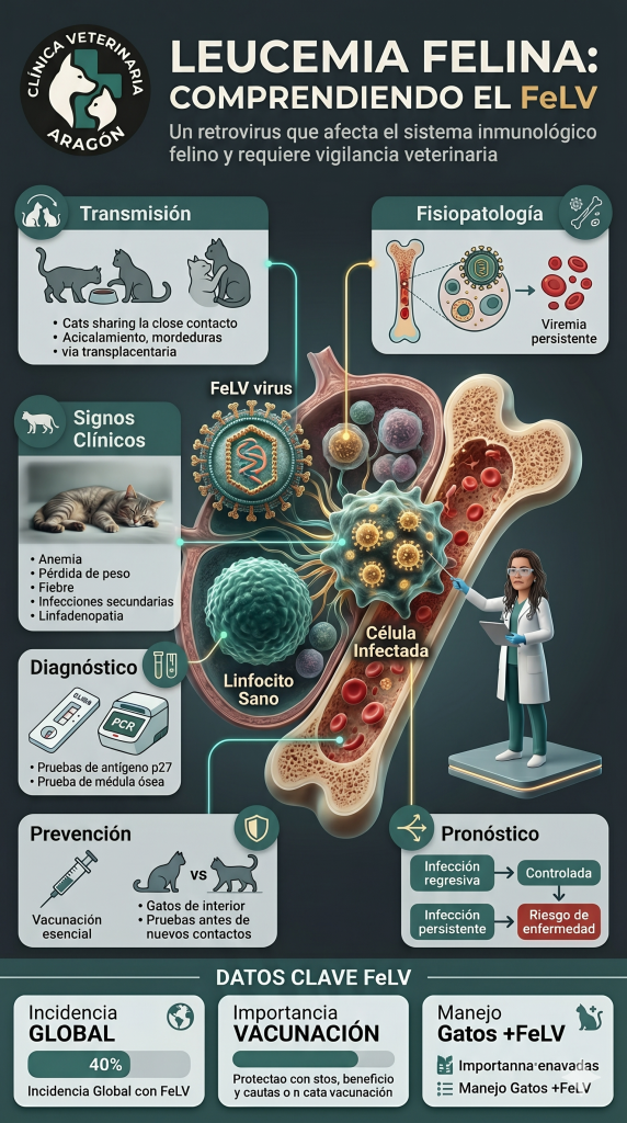 nfografía sobre Leucemia Felina FeLV por Dra. Vanesa Ibacache.