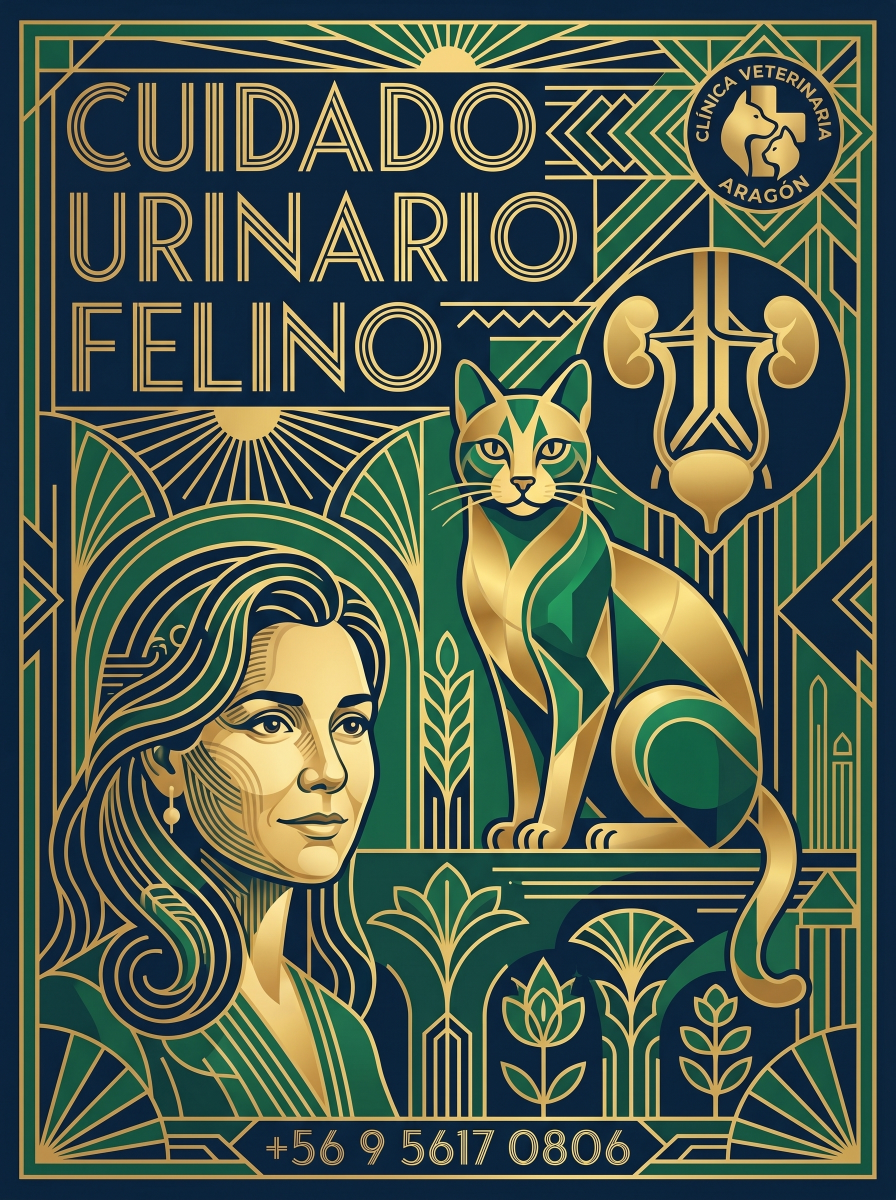 Ilustración de cuidado urinario felino en Clínica Veterinaria Aragón, explicando por qué un gato orina fuera de la caja de arena.