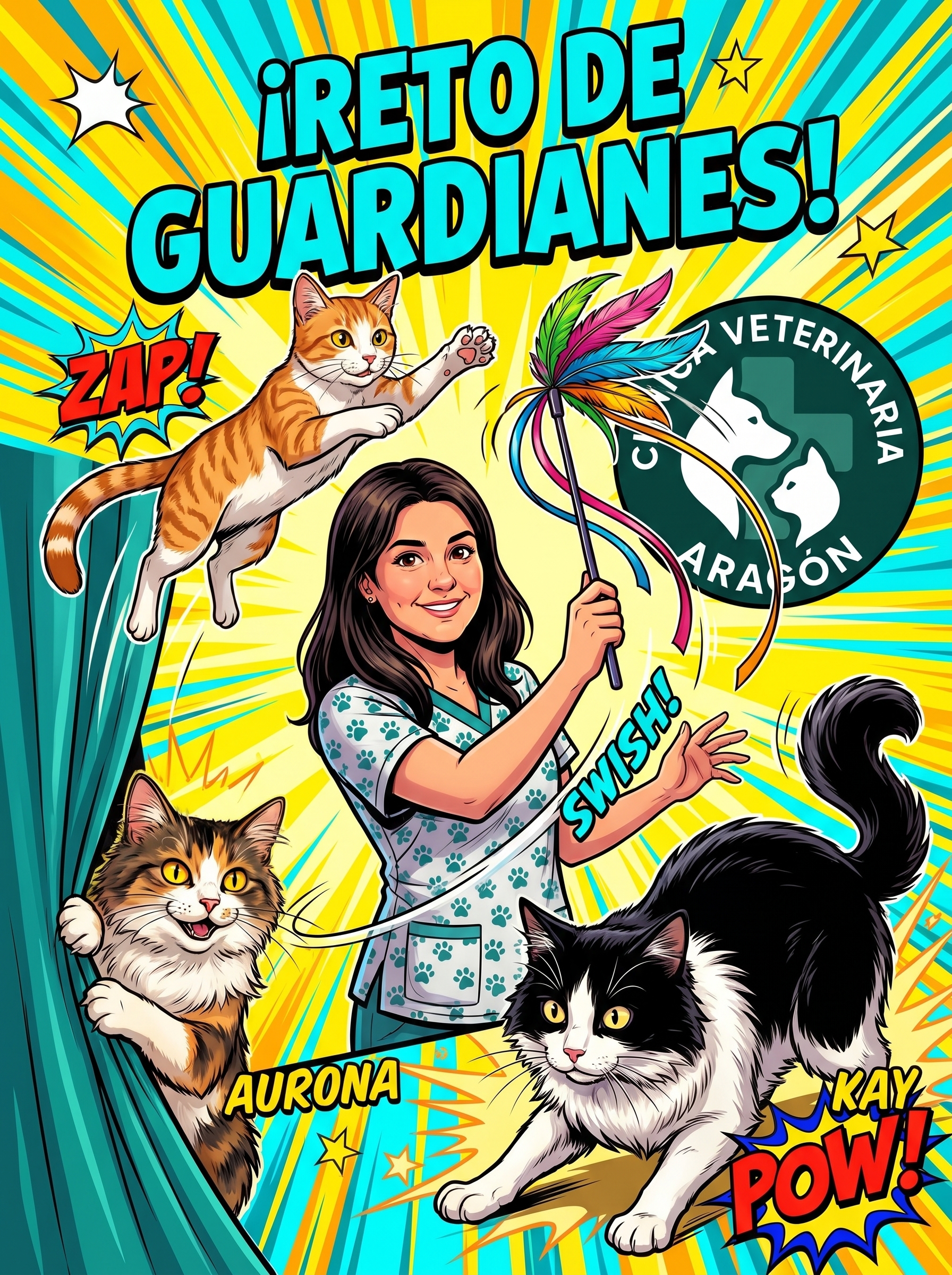 uego de agilidad visual con la Dra. Vanesa y sus gatos en Clínica Veterinaria Aragón.